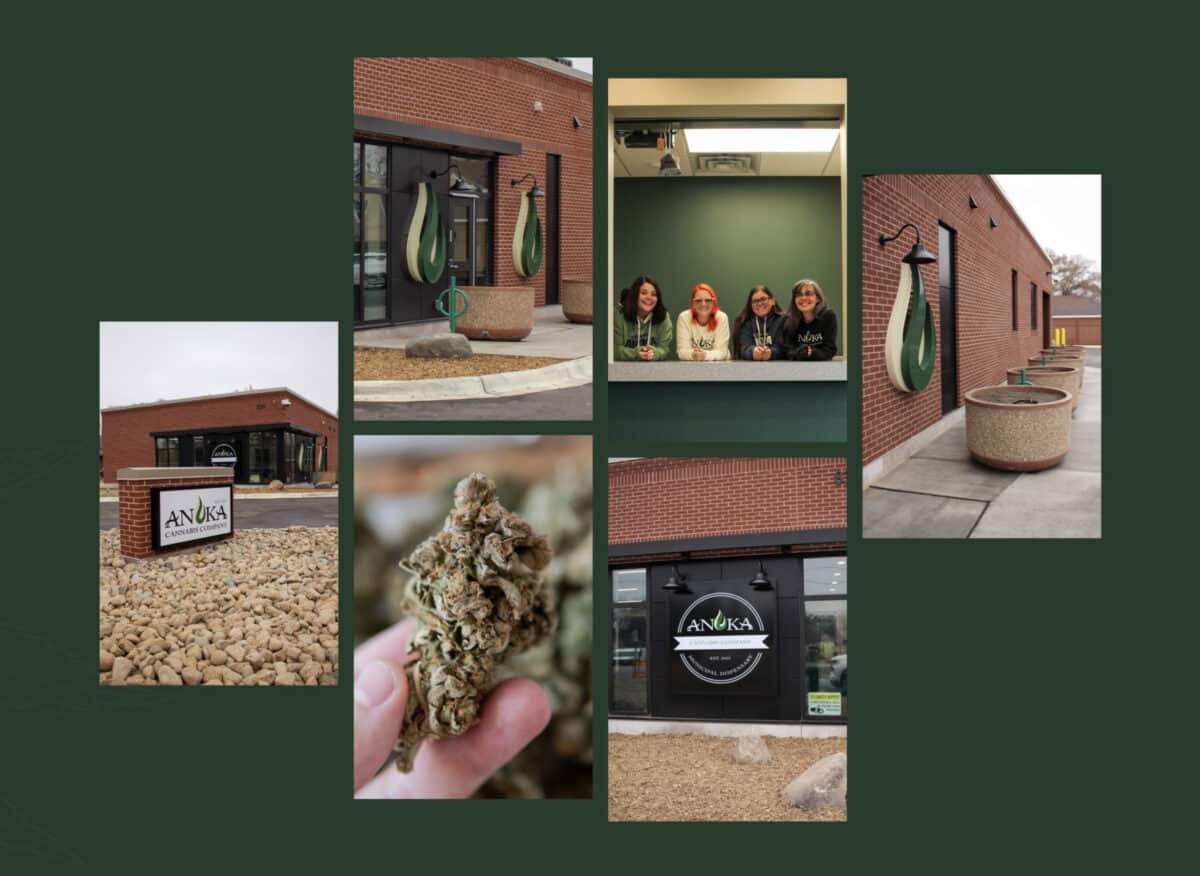 A collage of photos of the Anoka Cannabis Company, Minnesota's first government-run municipal cannabis dispensary on East River Road. Credit: Anoka Cannabis Company website