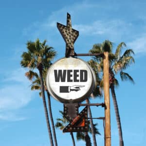 A retro weed billboard to represent a blog about 2026 cannabis advertising laws by state.
