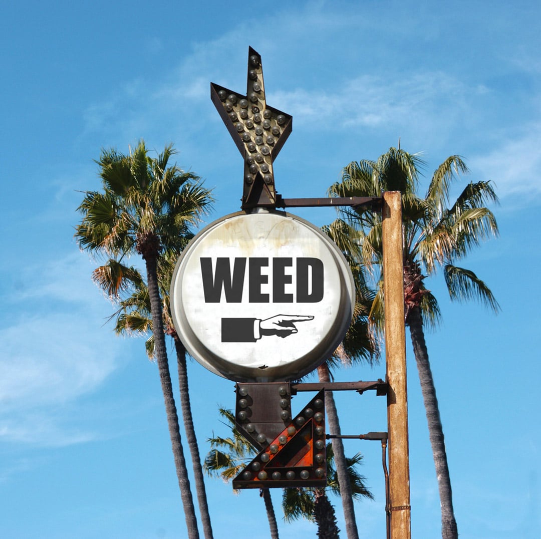 A retro weed billboard to represent a blog about 2026 cannabis advertising laws by state.