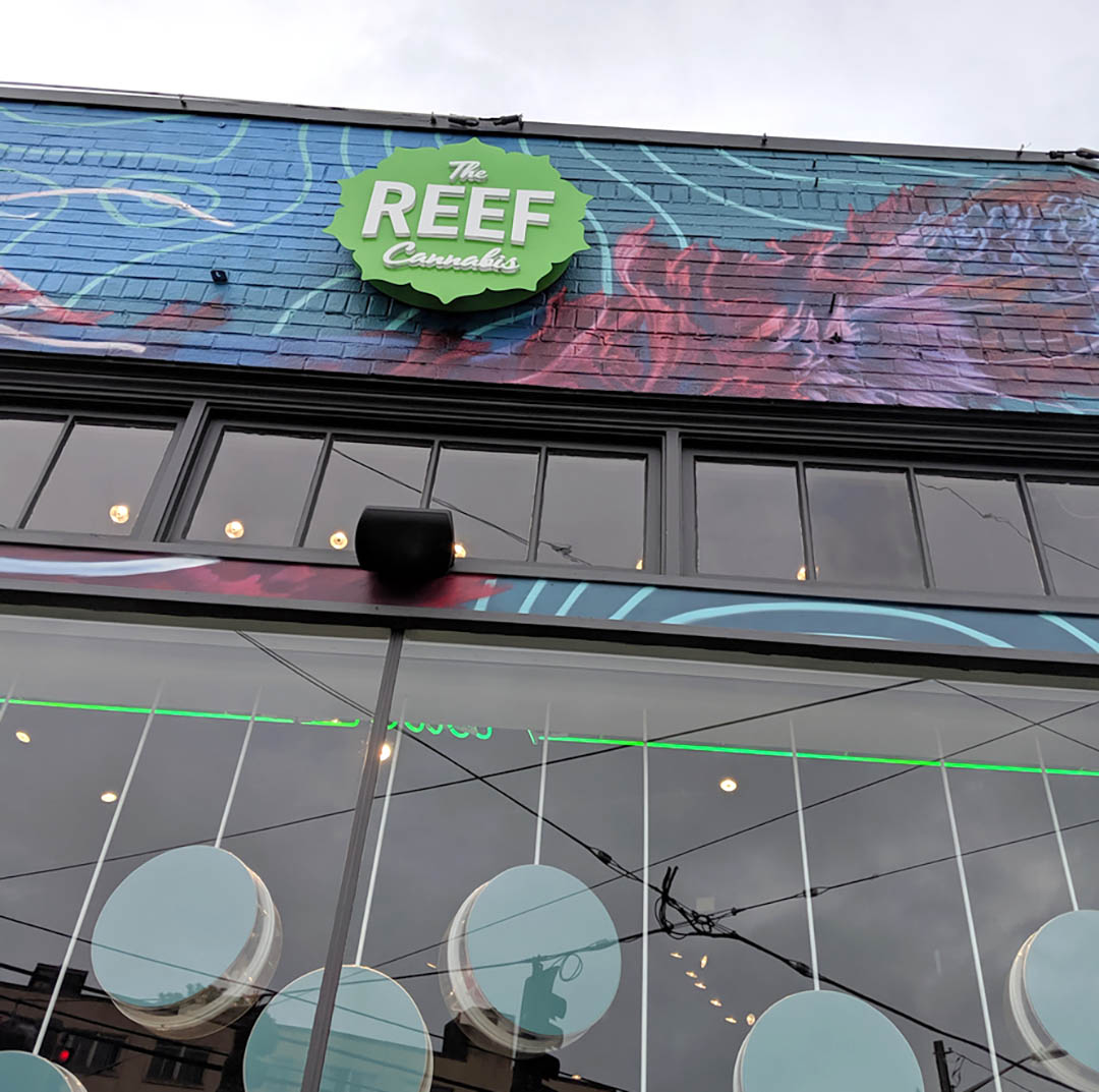 The Reef Cannabis dispensary in Seattle, Washington, to represent a blog about how to get a Washington cannabis license.